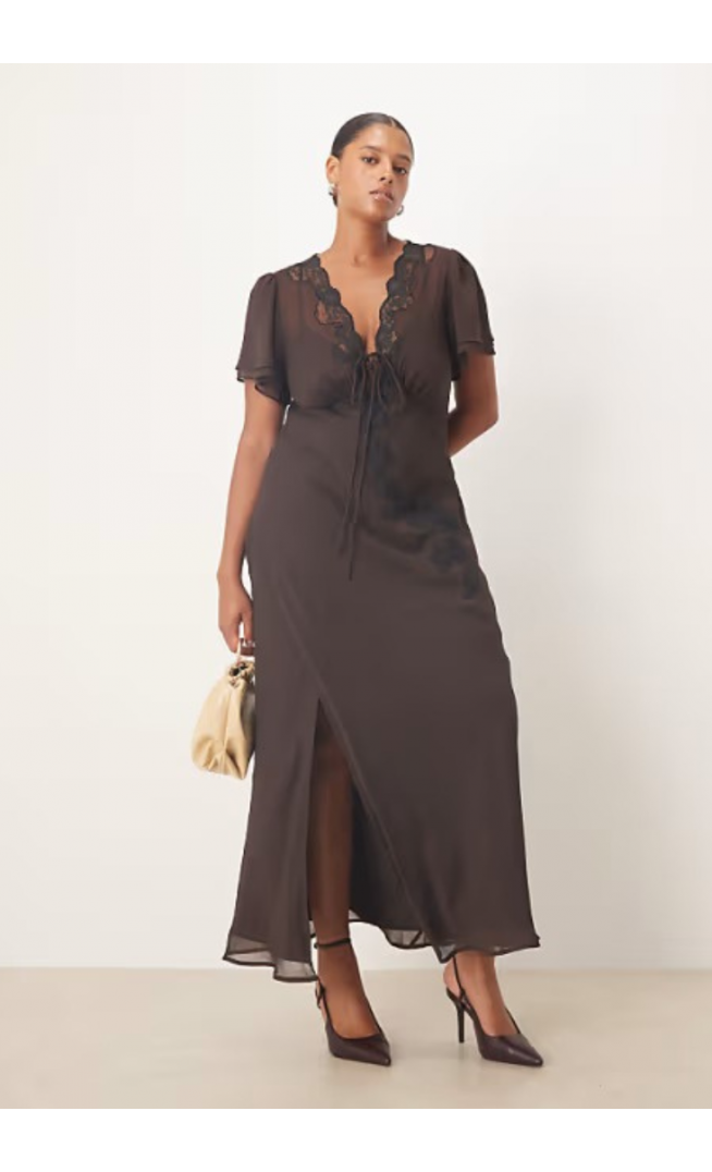 ASOS DESIGN Curve lace detail tie front midi dress