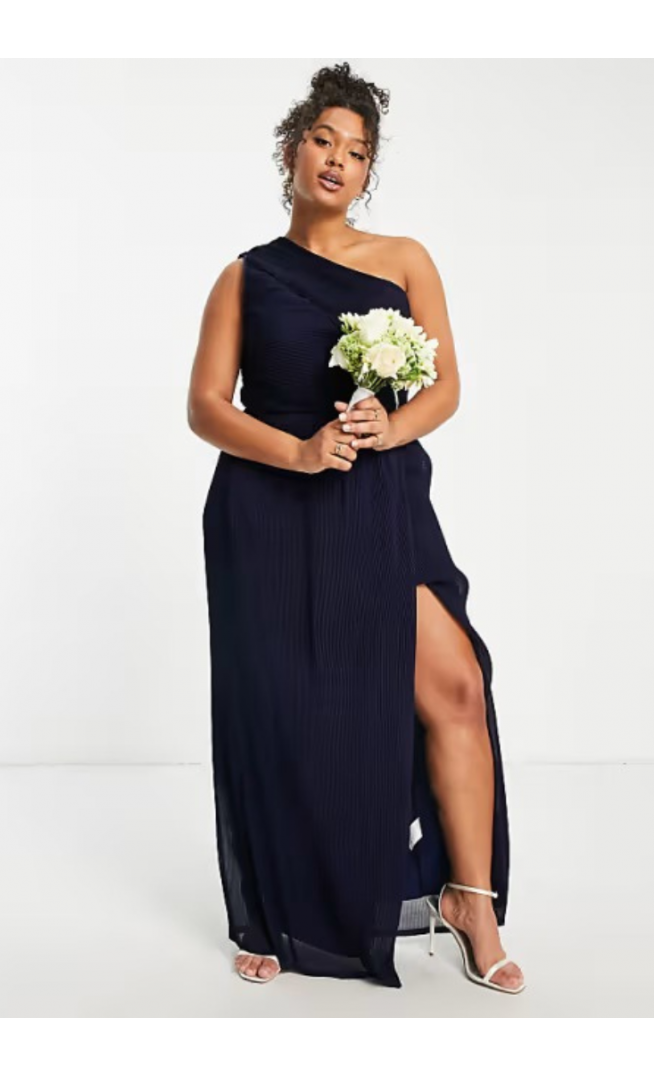 Yaura Plus Bridesmaid drape one shoulder maxi dress