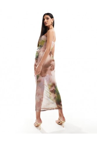 ASOS DESIGN bandeau midi dress with drape mesh bodice