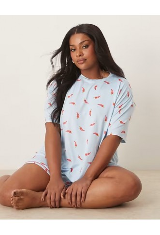 Urban Threads Curve oversized pyjama top and shorts