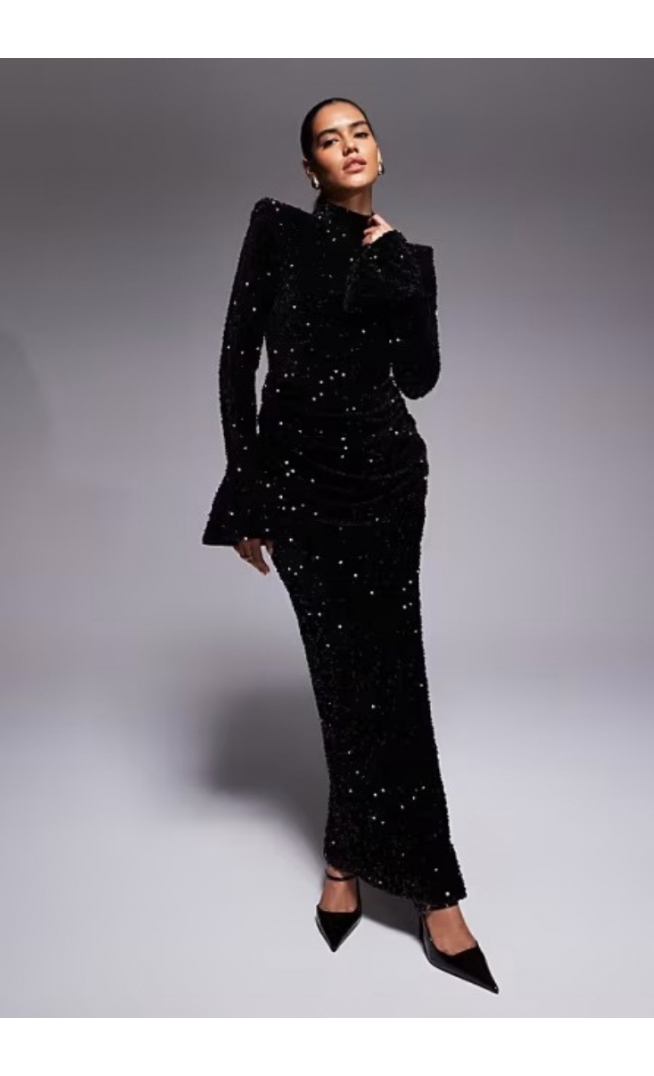 ASOS LUXE velvet sequin maxi dress with drape waist