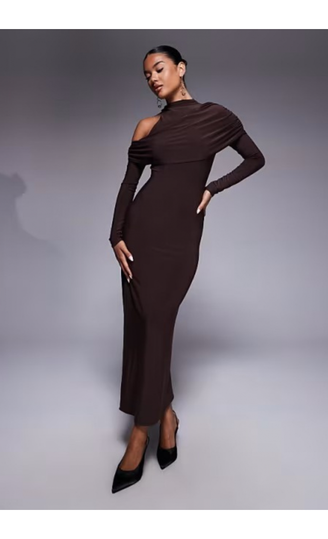 ASOS DESIGN high neck aysm cold shoulder midi dress