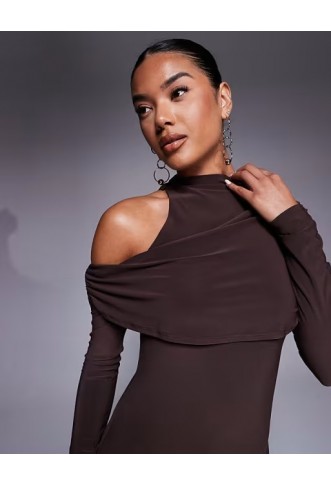 ASOS DESIGN high neck aysm cold shoulder midi dress