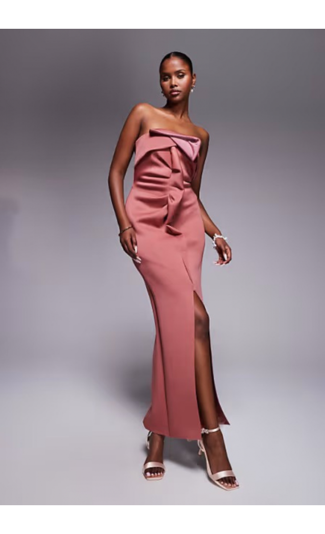ASOS DESIGN bandeau midi dress with twisted front detailing midi dress