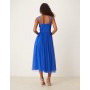 Lace & Beads tulle corset midi dress in cobalt