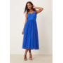 Lace & Beads tulle corset midi dress in cobalt