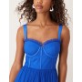 Lace & Beads tulle corset midi dress in cobalt
