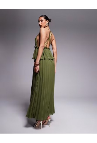 ASOS DESIGN pleated plunge midi dress
