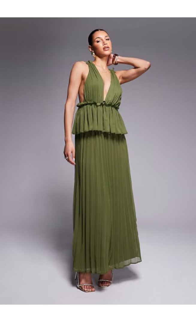ASOS DESIGN pleated plunge midi dress