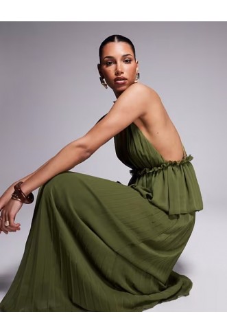 ASOS DESIGN pleated plunge midi dress