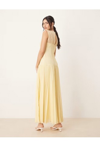 ASOS DESIGN lace bodice pleated skirt midaxi dress