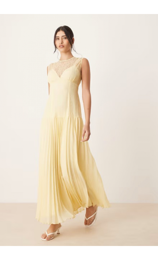 ASOS DESIGN lace bodice pleated skirt midaxi dress