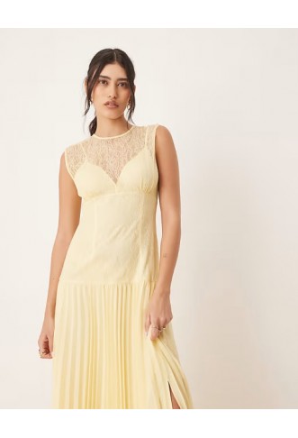 ASOS DESIGN lace bodice pleated skirt midaxi dress
