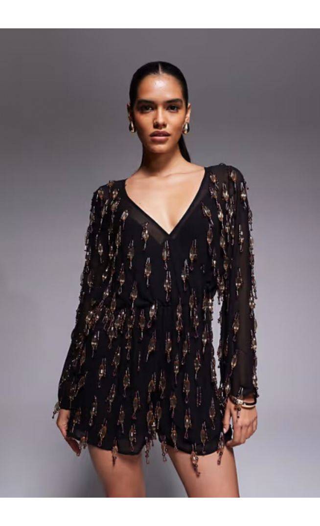 ASOS DESIGN allover embellished playsuit with blouson bodice
