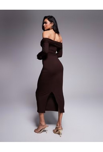 ASOS DESIGN off shoulder twist midi dress with long sleeves