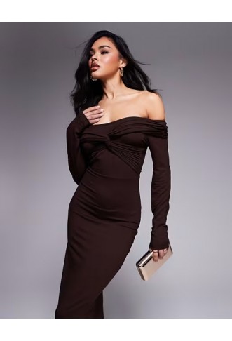 ASOS DESIGN off shoulder twist midi dress with long sleeves