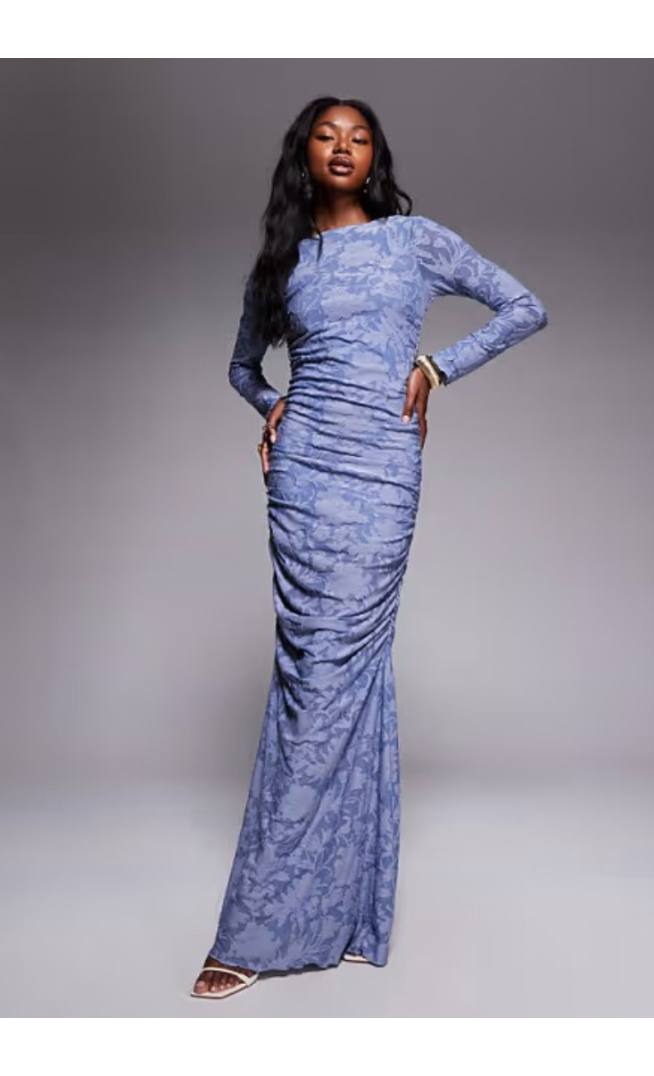ASOS DESIGN devore long sleeve ruched maxi dress