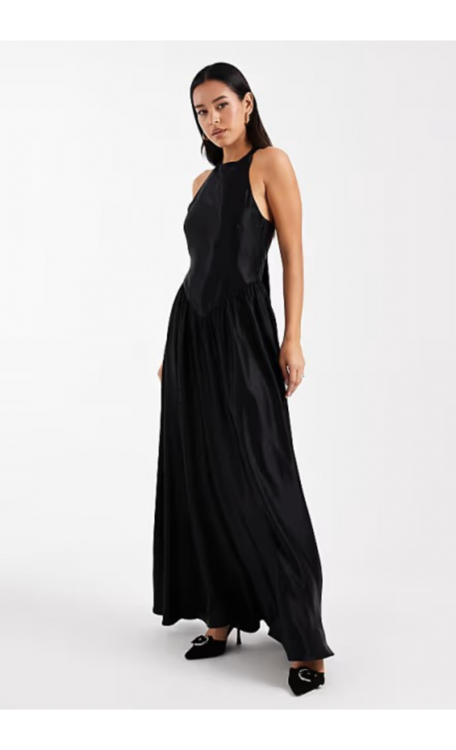 ASOS DESIGN satin slash neck seam detail maxi dress
