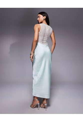 ASOS DESIGN lace and washed satin drape bias midi dress