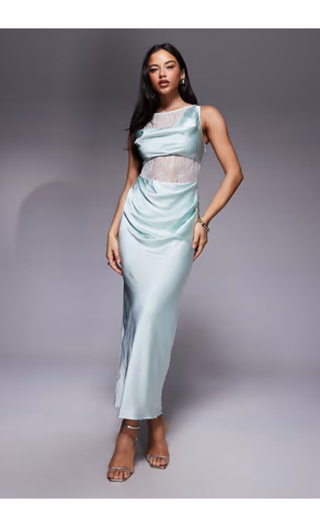 ASOS DESIGN lace and washed satin drape bias midi dress