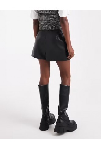 ASOS DESIGN faux leather button detail wrap skort