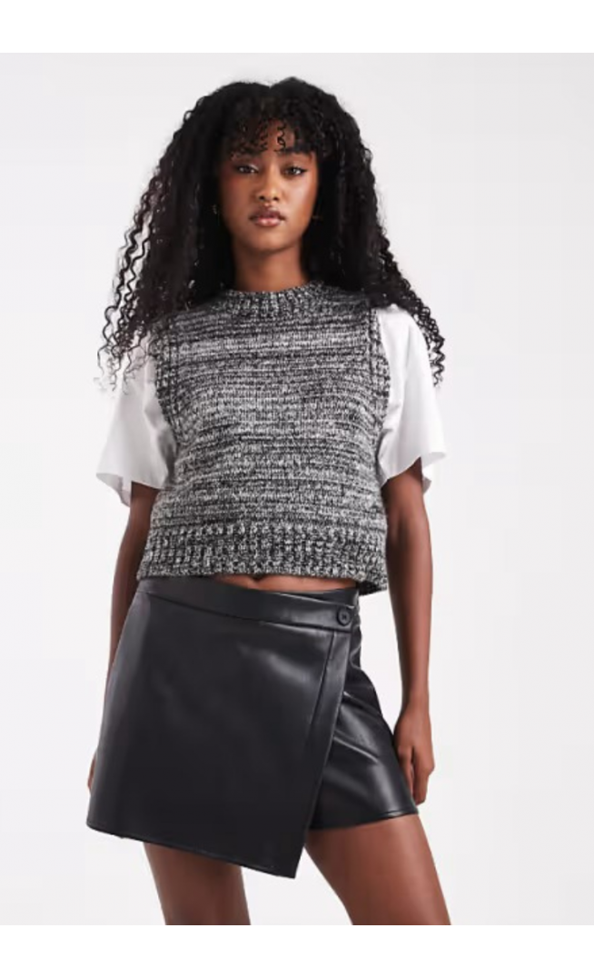 ASOS DESIGN faux leather button detail wrap skort