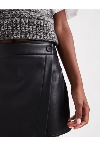 ASOS DESIGN faux leather button detail wrap skort
