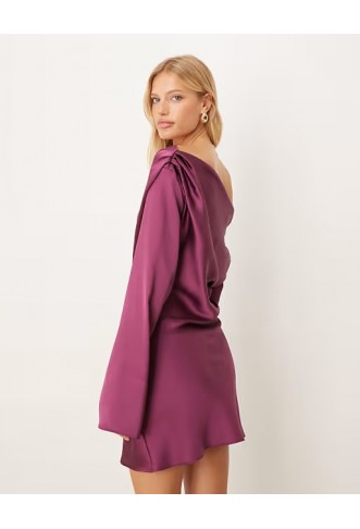ASOS DESIGN satin drape long sleeve off shoulder mini dress