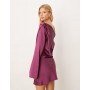 ASOS DESIGN satin drape long sleeve off shoulder mini dress