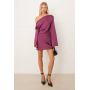 ASOS DESIGN satin drape long sleeve off shoulder mini dress