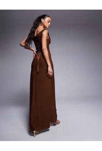 ASOS DESIGN twist shoulder with lace up back maxi dress