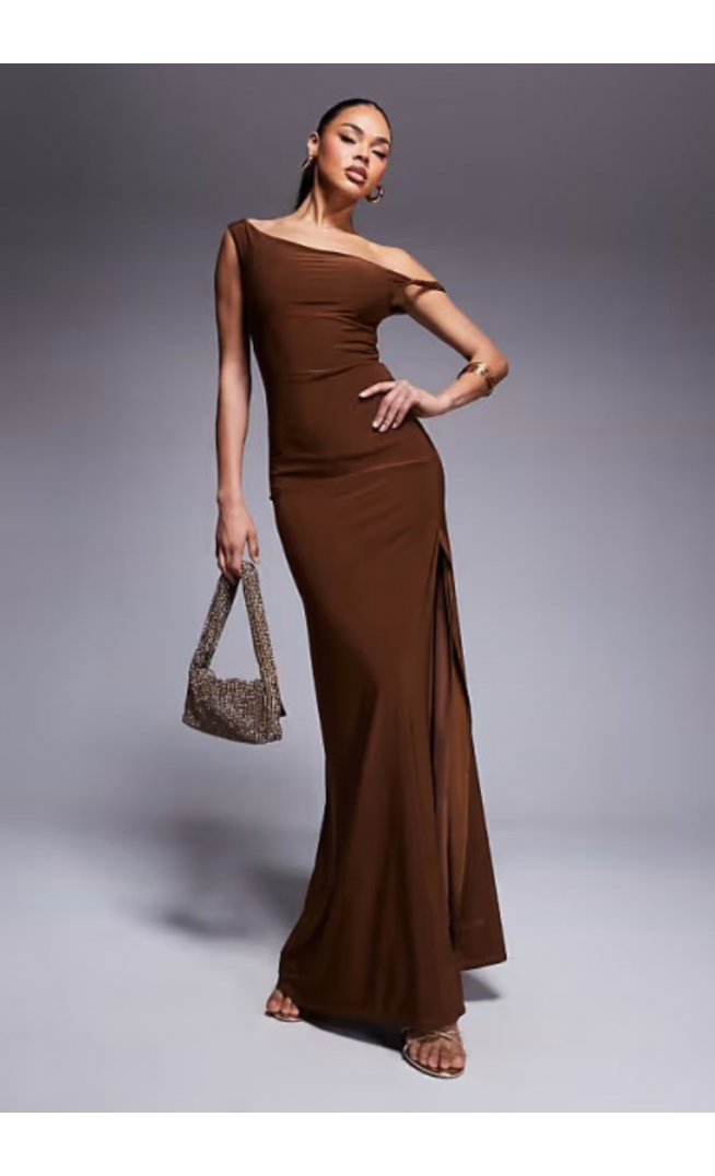 ASOS DESIGN twist shoulder with lace up back maxi dress