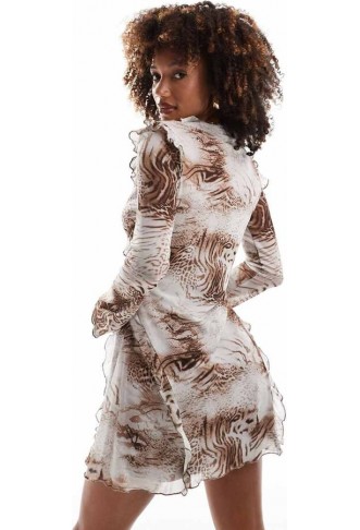 ASOS DESIGN mesh ruffle flared sleeve mini dress
