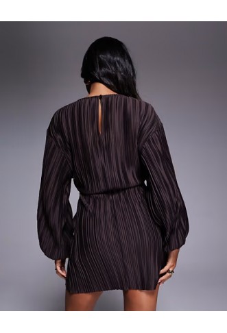 ASOS DESIGN plisse blouson sleeve and waist mini dress