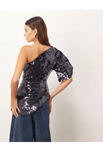ARRANGE sculptural one shoulder sequin top