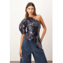 ARRANGE sculptural one shoulder sequin top