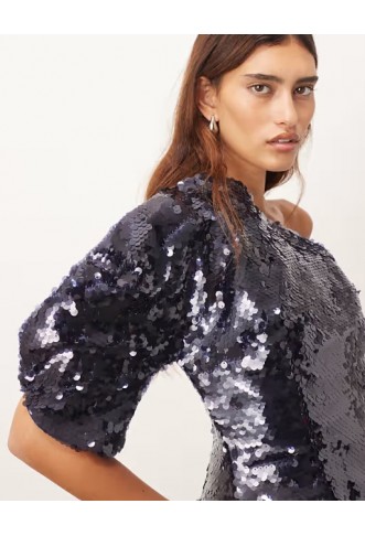 ARRANGE sculptural one shoulder sequin top