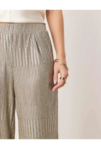 JDY Petite ribbed wide leg trousers in silver