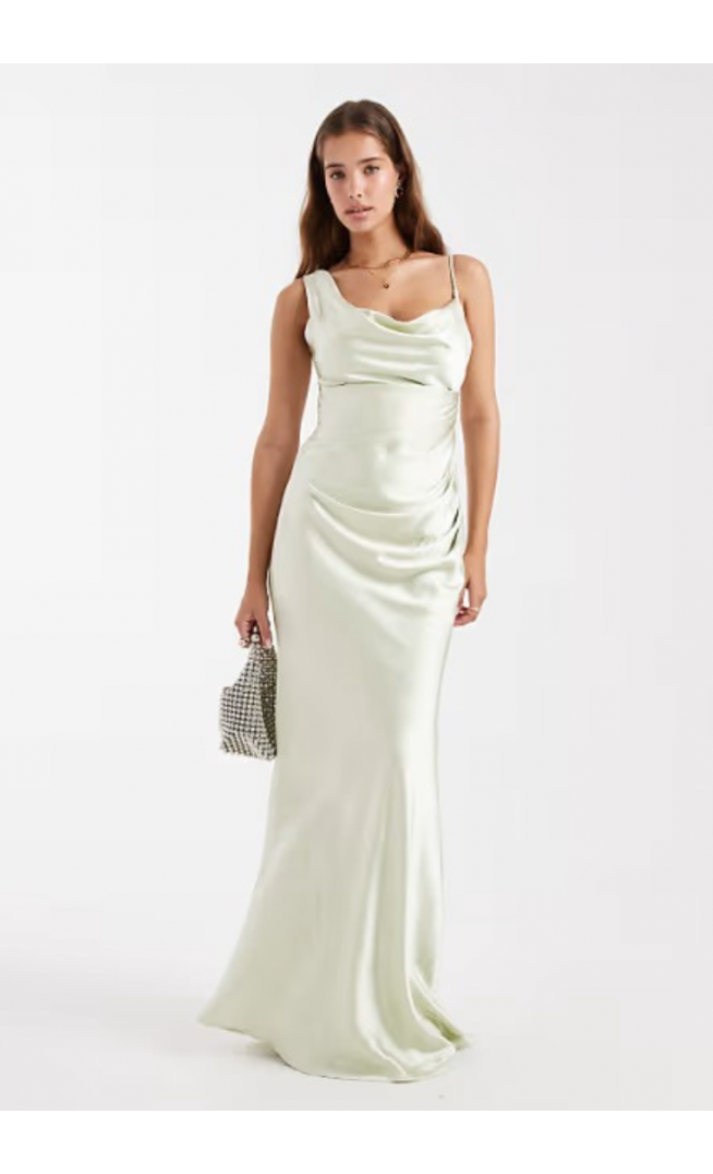 Six Stories Bridesmaid asymmetric cowl satin maxi dress