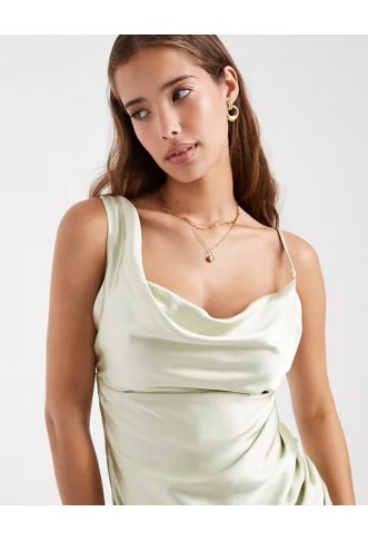 Six Stories Bridesmaid asymmetric cowl satin maxi dress