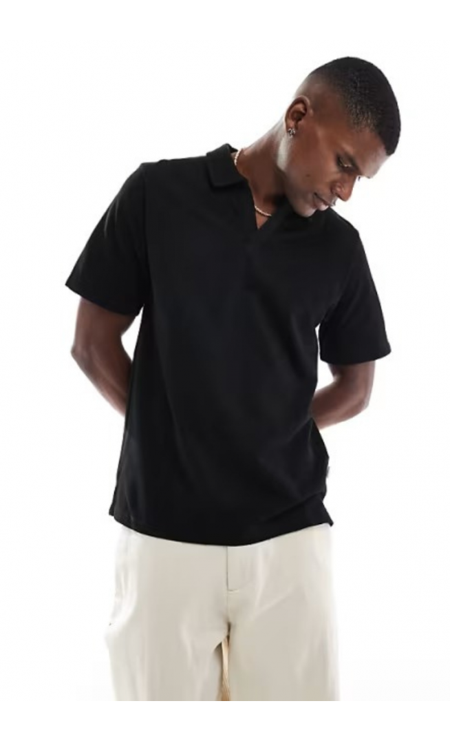 Jack & Jones ribbed polo in black