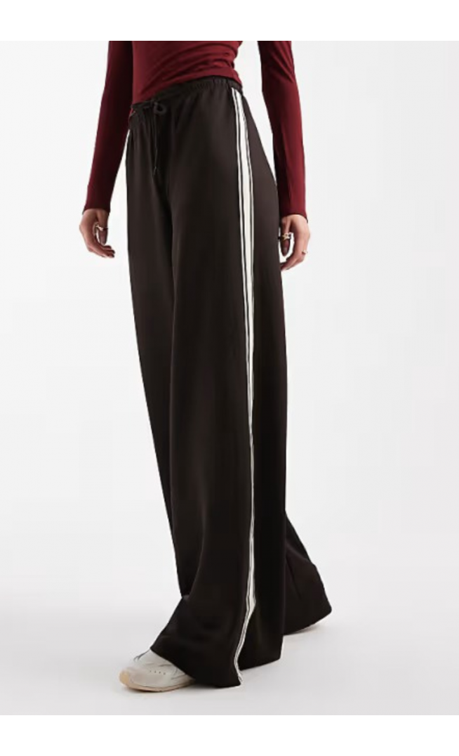ONLY Tall side stripe wide leg trouser in chocolate
