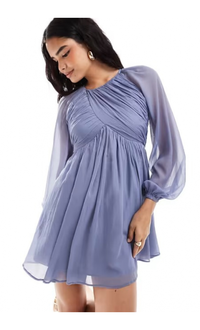 ASOS DESIGN raglan sleeve wafty mini dress with open back