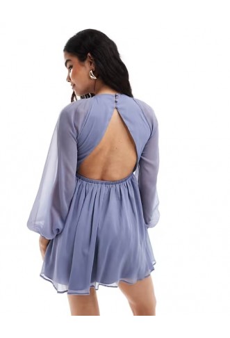 ASOS DESIGN raglan sleeve wafty mini dress with open back