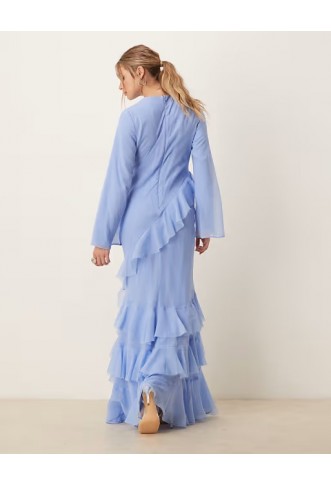ASOS DESIGN fluted long sleeve extreme ruffle maxi dress
