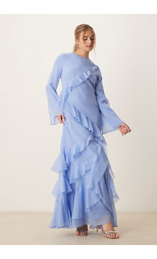 ASOS DESIGN fluted long sleeve extreme ruffle maxi dress