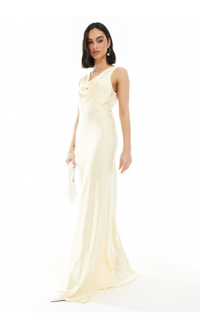 Six Stories Bridesmaid cowl neck satin maxi dress