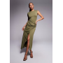 ASOS DESIGN slash neck twist front midi dress in khaki