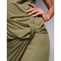 ASOS DESIGN slash neck twist front midi dress in khaki