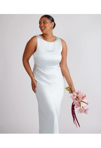 Six Stories cowl back satin bridesmaid dress in ice blue